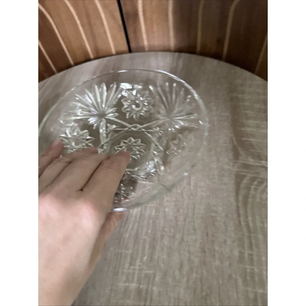 VINTAGE ANCHOR HOCKING 1960'S LIDDED GLASS CANDY DISH BOWL WITH HEAVY CUTS